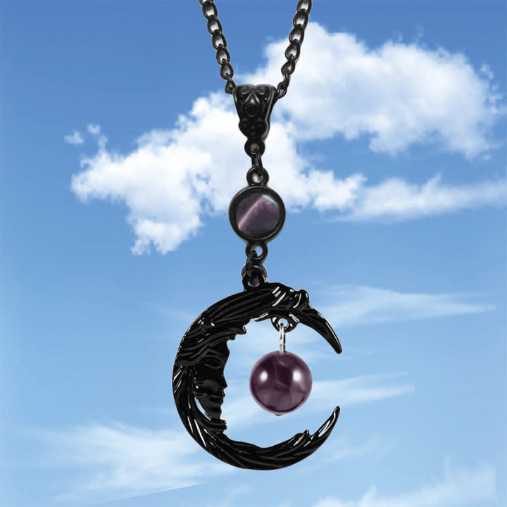 FREE Today: Crescent Moon Goddess Face Necklace Purple Amethyst & Opalite Glow-in-the-dark Witchy Pendant - image 3