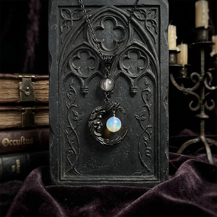 FREE Today: Crescent Moon Goddess Face Necklace Purple Amethyst & Opalite Glow-in-the-dark Witchy Pendant - image 7