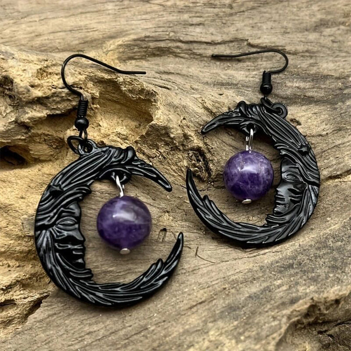 FREE Today: Crescent Moon Goddess Face Necklace Purple Amethyst & Opalite Glow-in-the-dark Witchy Pendant - Earrings Amethyst - image 5