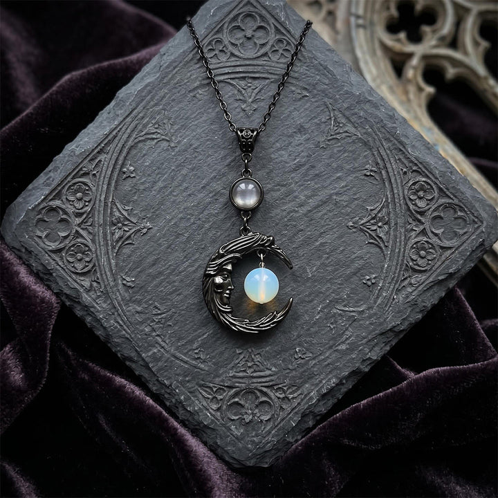 FREE Today: Crescent Moon Goddess Face Necklace Purple Amethyst & Opalite Glow-in-the-dark Witchy Pendant - image 9