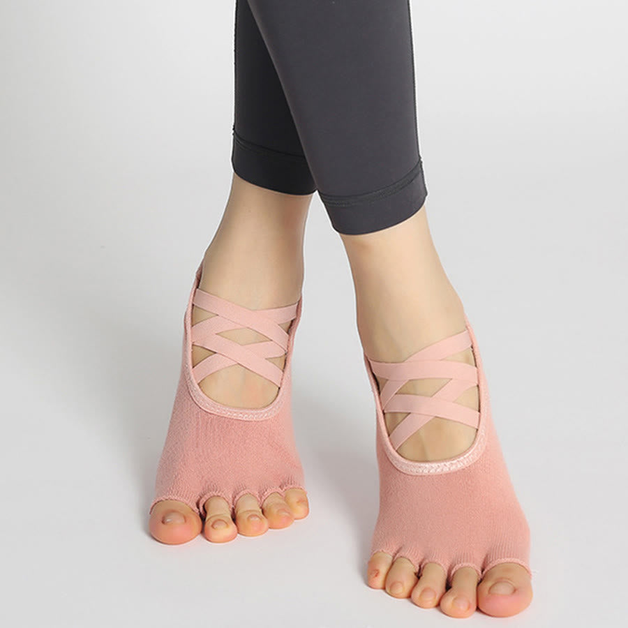 Olivenorma Enhanced Traction Cross-Strap Open-Toe Non-Slip Women's Yoga Socks - Dusty Pink - 10 Pairs - image 17
