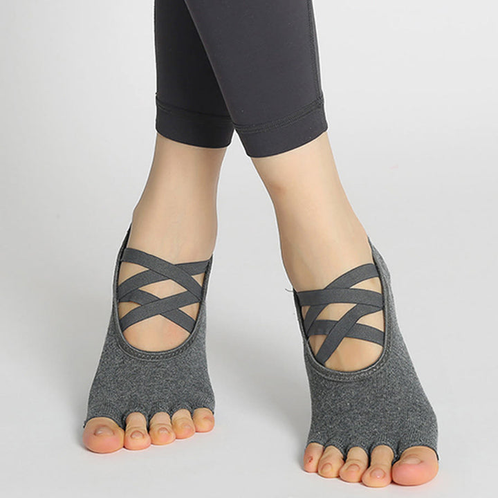 Olivenorma Enhanced Traction Cross-Strap Open-Toe Non-Slip Women's Yoga Socks - Dark Gray - 10 Pairs - image 11
