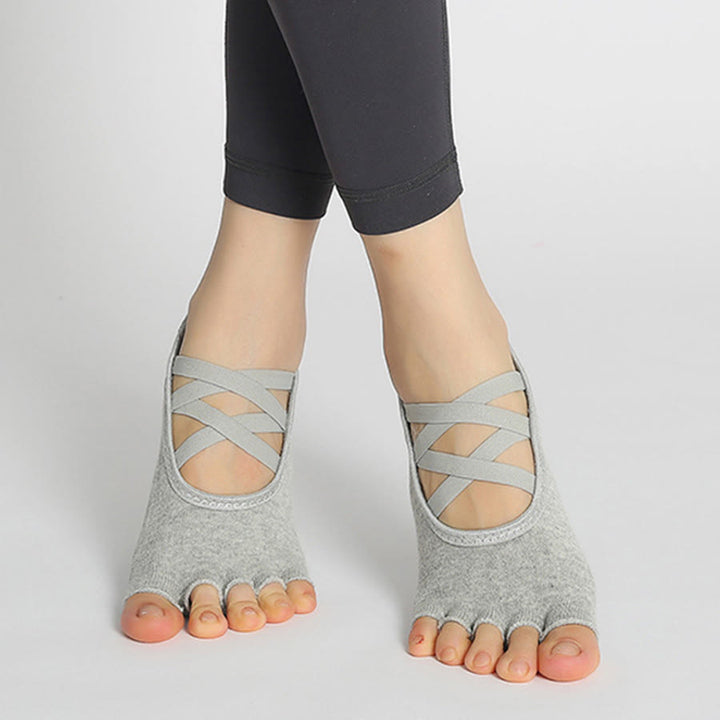 Olivenorma Enhanced Traction Cross-Strap Open-Toe Non-Slip Women's Yoga Socks - Light Gray - 10 Pairs - image 29