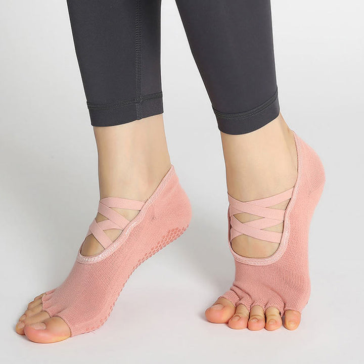 Olivenorma Enhanced Traction Cross-Strap Open-Toe Non-Slip Women's Yoga Socks - image 18
