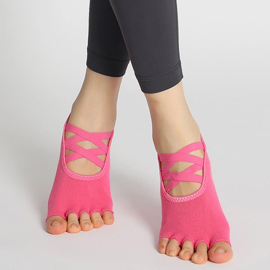 Olivenorma Enhanced Traction Cross-Strap Open-Toe Non-Slip Women's Yoga Socks - Rose Red - 10 Pairs - image 1