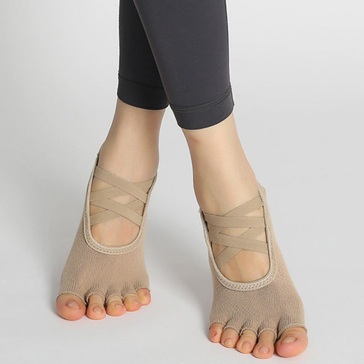 Olivenorma Enhanced Traction Cross-Strap Open-Toe Non-Slip Women's Yoga Socks - Khaki - 10 Pairs - image 24