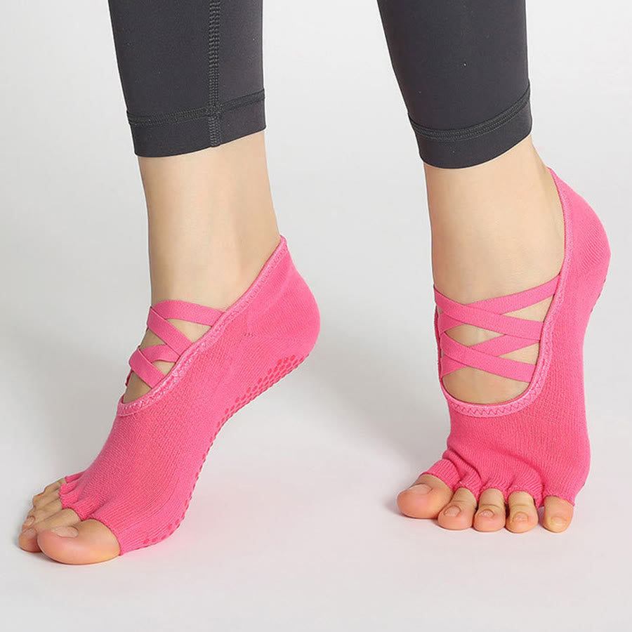 Olivenorma Enhanced Traction Cross-Strap Open-Toe Non-Slip Women's Yoga Socks - image 4