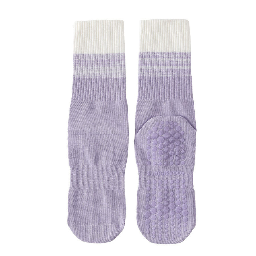 Olivenorma Two-Tone Crew Length Non-Slip Silicone Dot Women's Yoga Socks - Purple - 10 Pairs - image 12