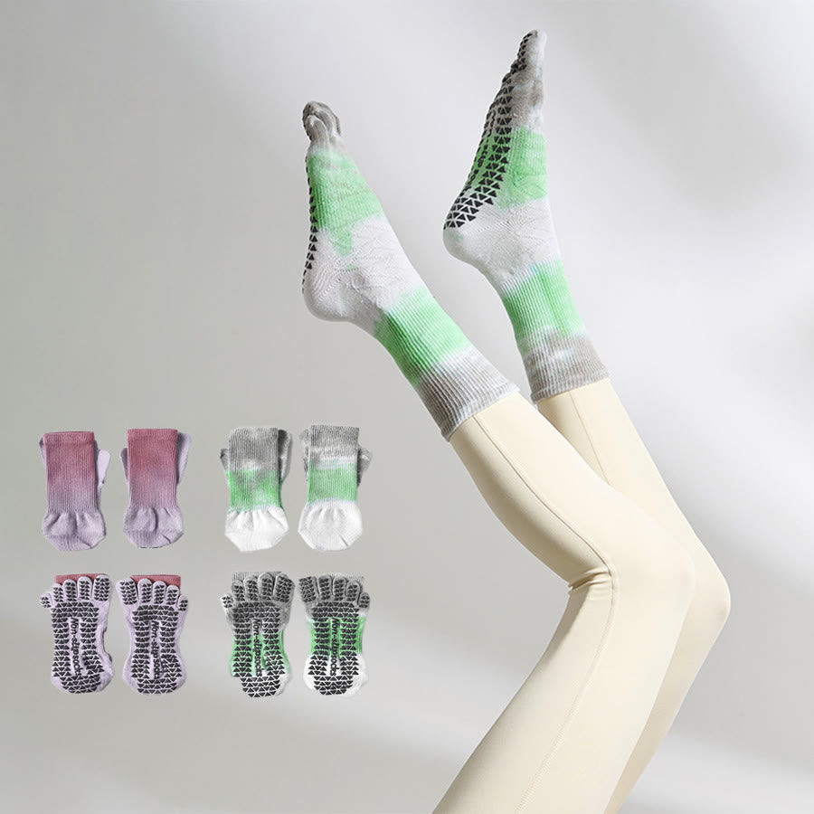 Olivenorma Stylish Tie-Dye Five-Toe Non-Slip for Indoor Workouts Women's Yoga Socks - image 0