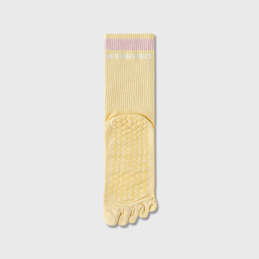 Olivenorma Secure-Fit Five-Toe Crew Non-Slip with Contrast Cuff Women's Yoga Socks - Yellow - 10 Pairs - image 3