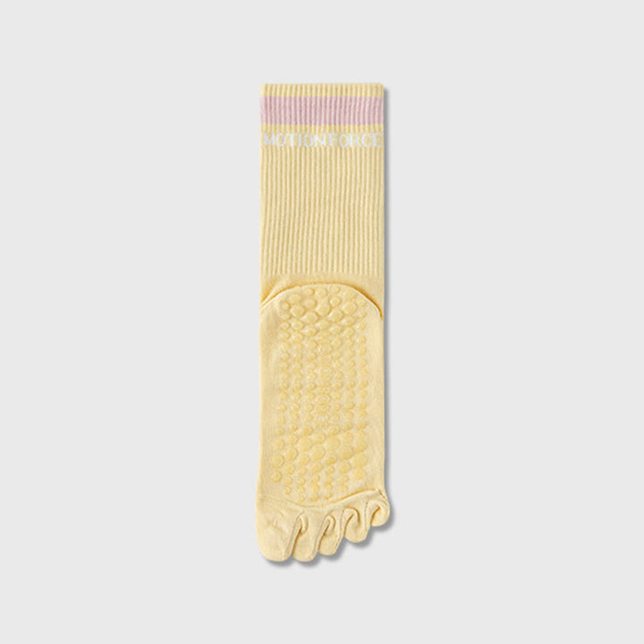 Olivenorma Secure-Fit Five-Toe Crew Non-Slip with Contrast Cuff Women's Yoga Socks - Yellow - 10 Pairs - image 3