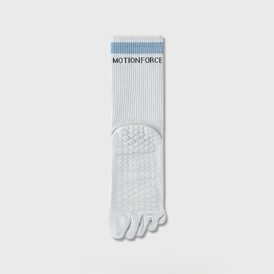 Olivenorma Secure-Fit Five-Toe Crew Non-Slip with Contrast Cuff Women's Yoga Socks - White-Blue - 10 Pairs - image 8