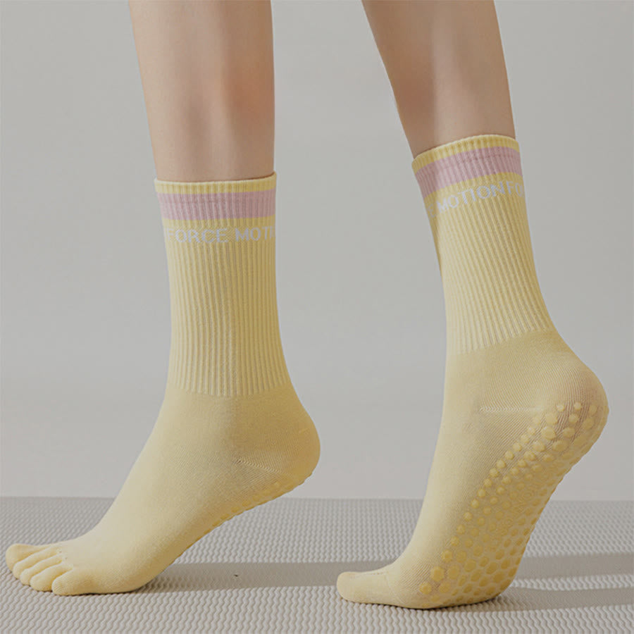 Olivenorma Secure-Fit Five-Toe Crew Non-Slip with Contrast Cuff Women's Yoga Socks - image 6