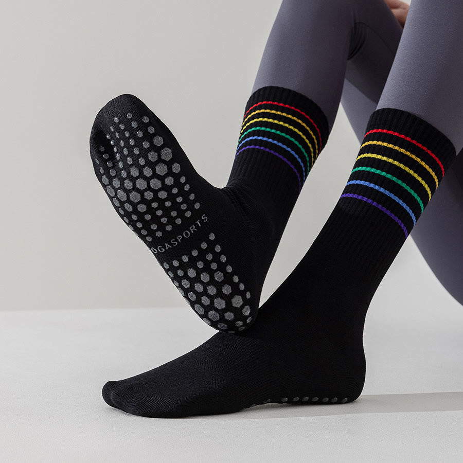 Olivenorma Rainbow Stripe Crew Length Non-Slip Shock Absorbing Women's Yoga Socks - image 21