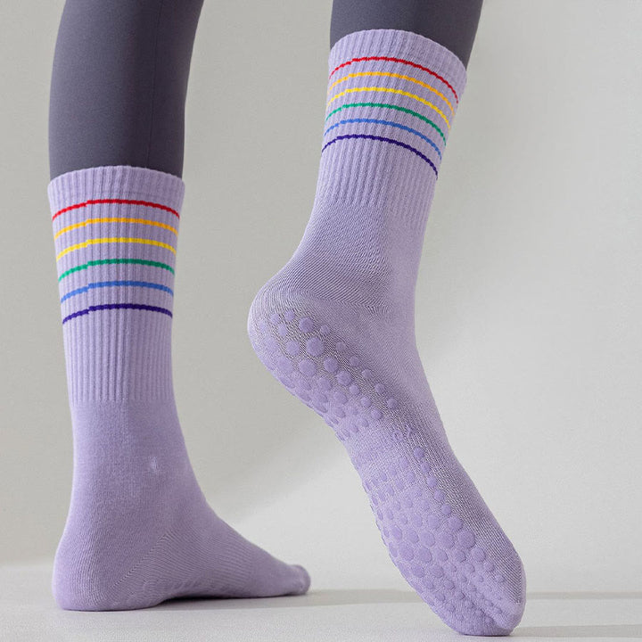 Olivenorma Rainbow Stripe Crew Length Non-Slip Shock Absorbing Women's Yoga Socks - image 15