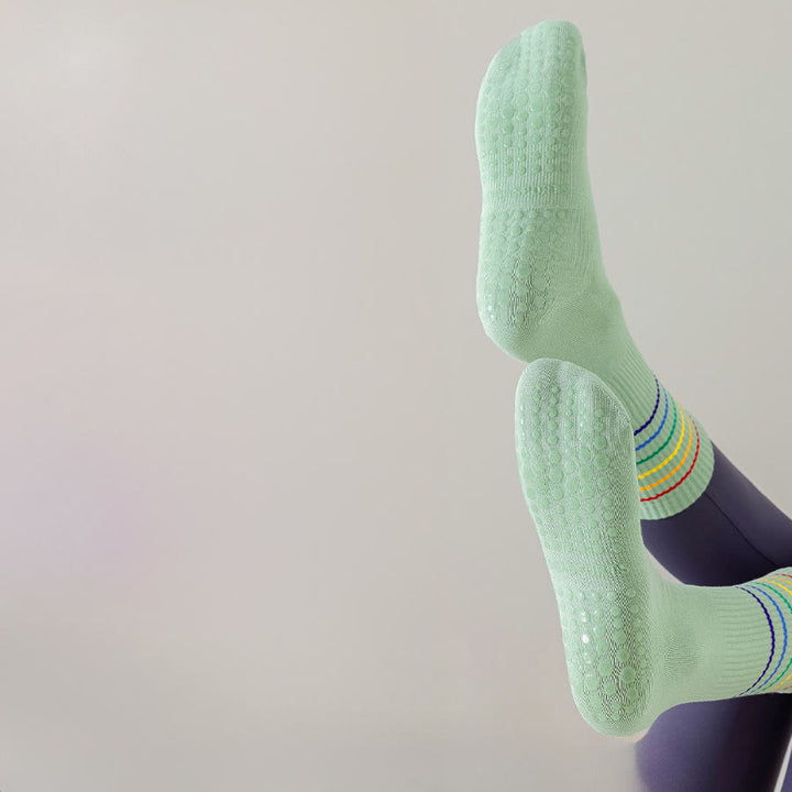 Olivenorma Rainbow Stripe Crew Length Non-Slip Shock Absorbing Women's Yoga Socks - image 7