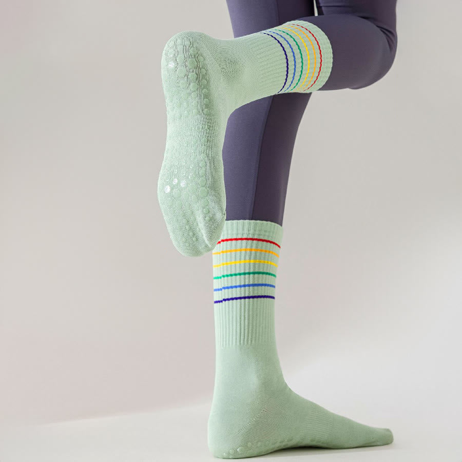 Olivenorma Rainbow Stripe Crew Length Non-Slip Shock Absorbing Women's Yoga Socks - image 6