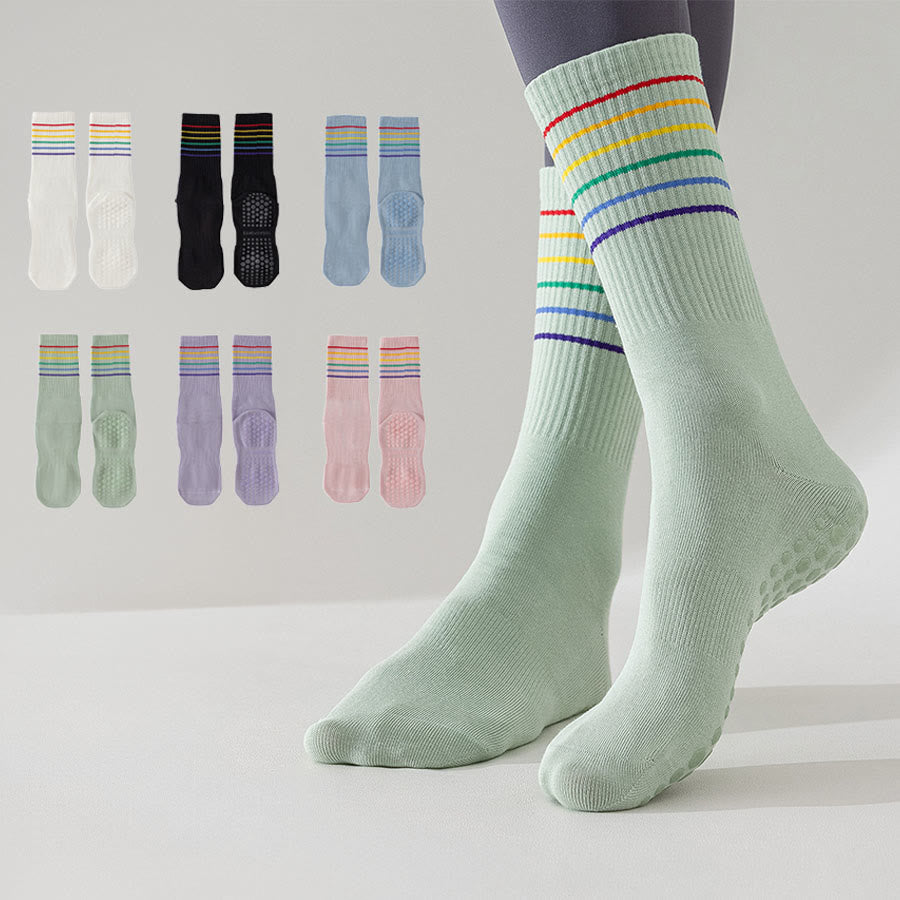 Olivenorma Rainbow Stripe Crew Length Non-Slip Shock Absorbing Women's Yoga Socks - image 0