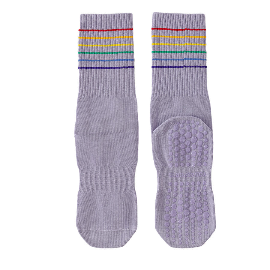 Olivenorma Rainbow Stripe Crew Length Non-Slip Shock Absorbing Women's Yoga Socks - Purple - 10 Pairs - image 13