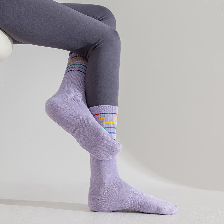 Olivenorma Rainbow Stripe Crew Length Non-Slip Shock Absorbing Women's Yoga Socks - image 16