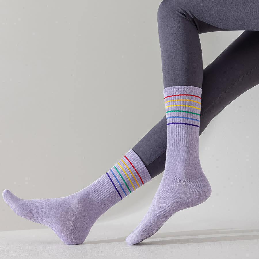 Olivenorma Rainbow Stripe Crew Length Non-Slip Shock Absorbing Women's Yoga Socks - image 18