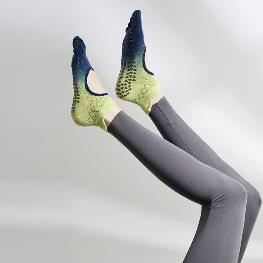 Olivenorma Multi-Sport Five-Toe Non-Slip Socks with Open Side Women's Yoga Socks - Gradient Lemon Blue & Full Toe - 10 Pairs - image 31