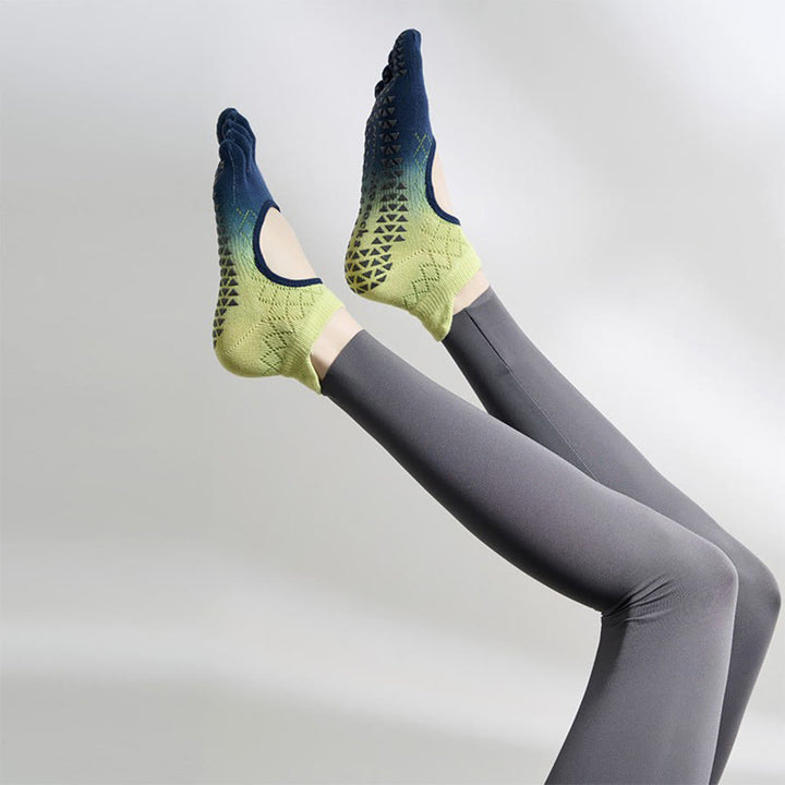 Olivenorma Multi-Sport Five-Toe Non-Slip Socks with Open Side Women's Yoga Socks - Gradient Lemon Blue & Full Toe - 10 Pairs - image 31