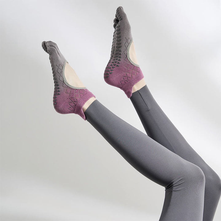 Olivenorma Multi-Sport Five-Toe Non-Slip Socks with Open Side Women's Yoga Socks - Gradient Grape Grey & Full Toe - 10 Pairs - image 27