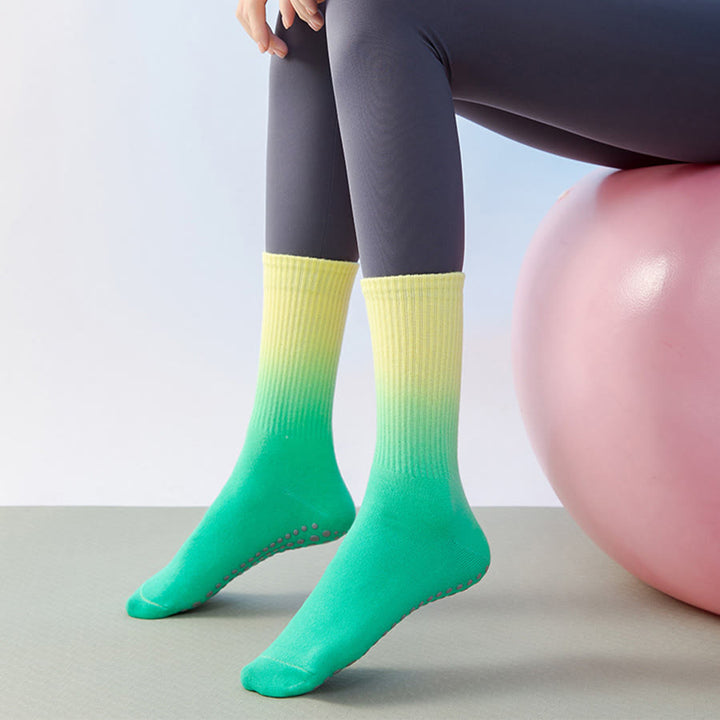 Olivenorma Gradient Color Crew Length Non-Slip Silicone Full Sole Traction Women's Yoga Socks - image 11