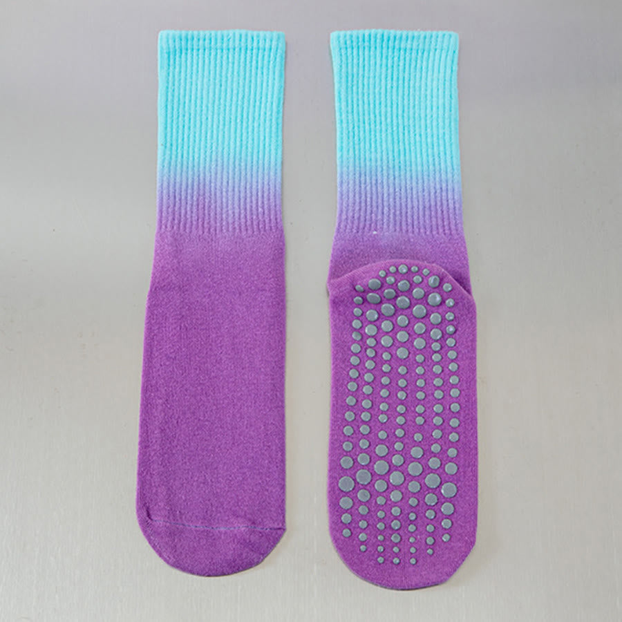 Olivenorma Gradient Color Crew Length Non-Slip Silicone Full Sole Traction Women's Yoga Socks - Blue-Violet - 10 Pairs - image 23