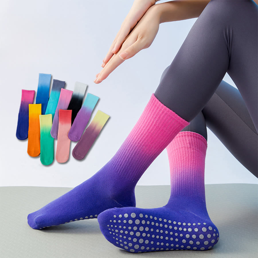 Olivenorma Gradient Color Crew Length Non-Slip Silicone Full Sole Traction Women's Yoga Socks - image 0