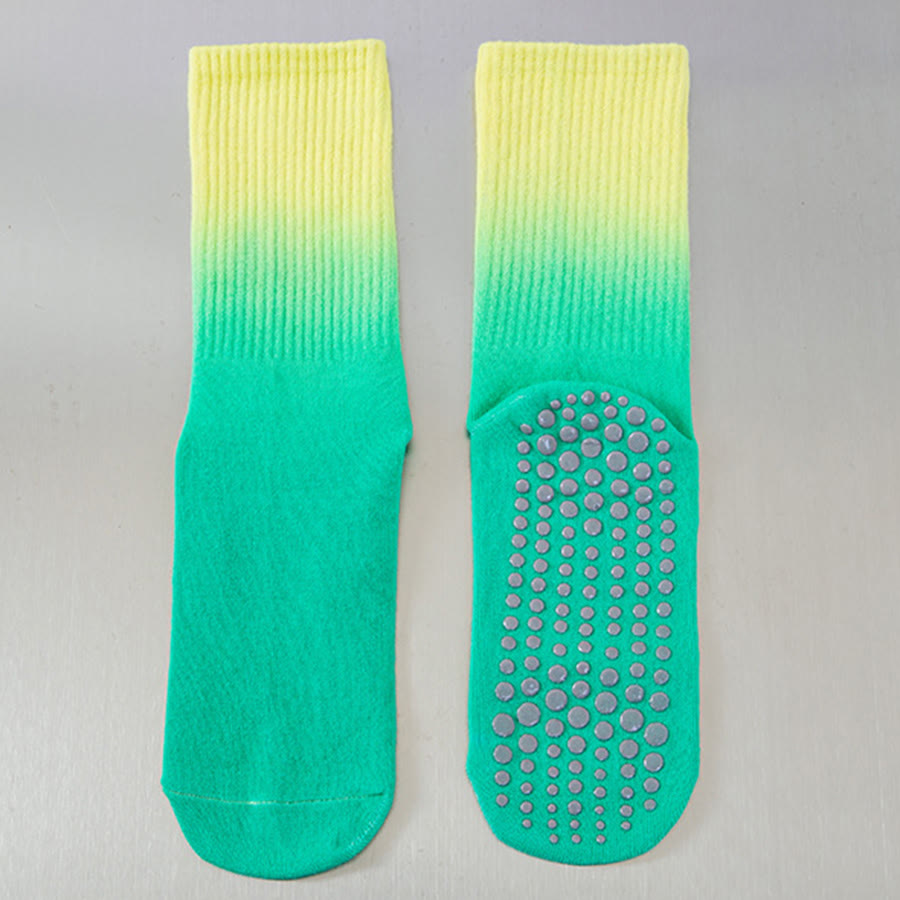 Olivenorma Gradient Color Crew Length Non-Slip Silicone Full Sole Traction Women's Yoga Socks - Yellow-Green - 10 Pairs - image 10
