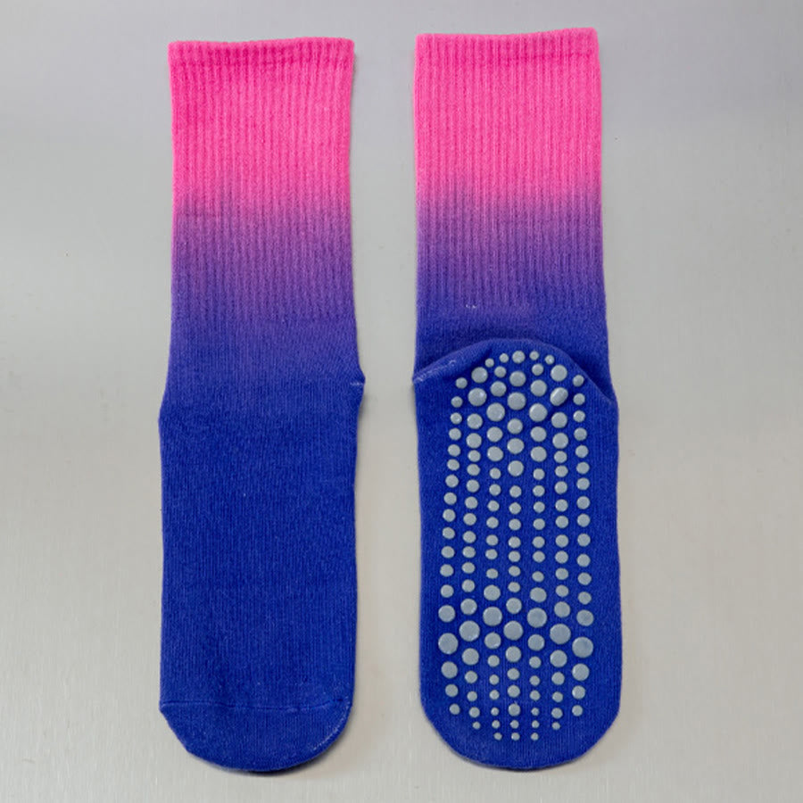 Olivenorma Gradient Color Crew Length Non-Slip Silicone Full Sole Traction Women's Yoga Socks - Red-Violet - 10 Pairs - image 4