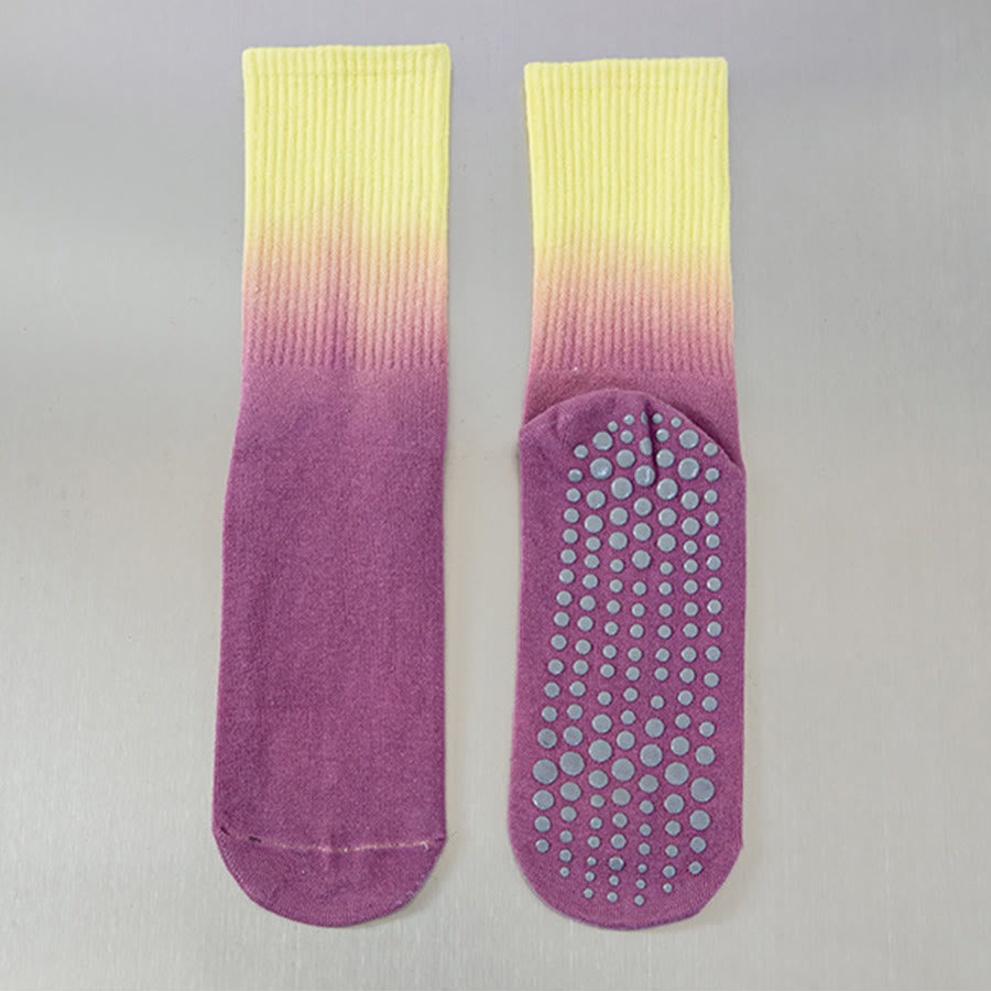 Olivenorma Gradient Color Crew Length Non-Slip Silicone Full Sole Traction Women's Yoga Socks - Violet-Yellow - 10 Pairs - image 16