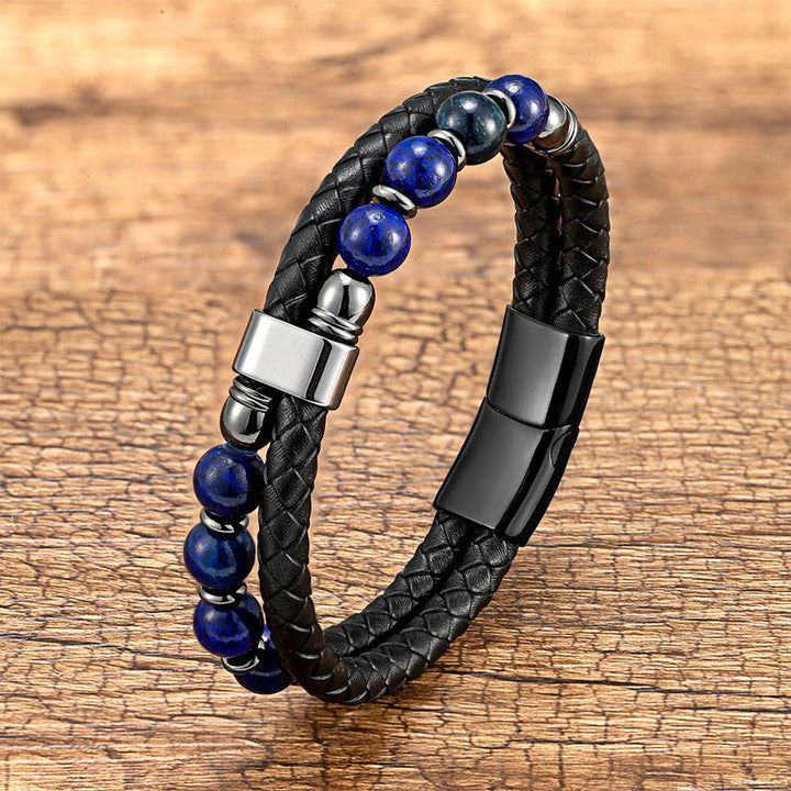 Olivenorma Casual Everyday Wear Braided Leather & Natural Stone Bracelet - Lapis Lazuli - 23cm - image 16