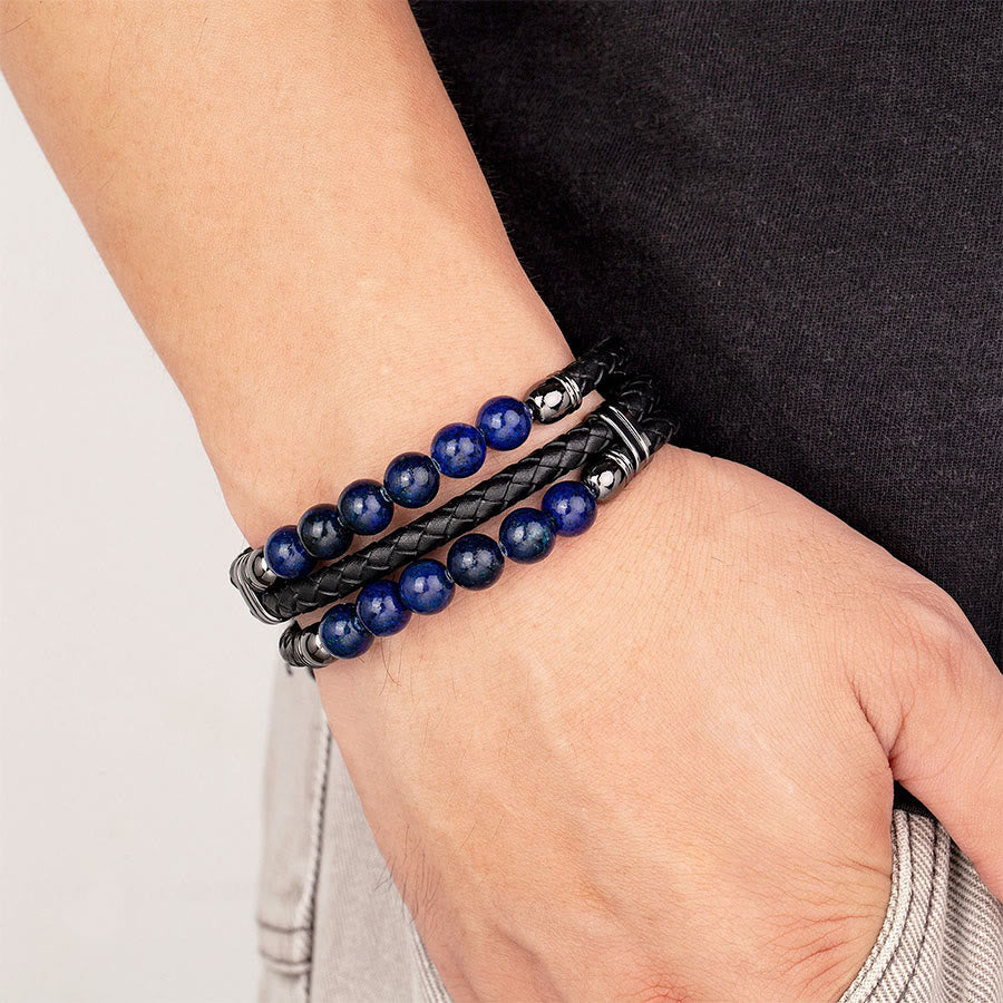 Olivenorma Double Braided Leather & Tiger Eye Natural Stone Beaded Stackable Bracelet - image 2