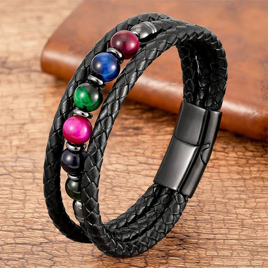 Olivenorma Premium Quality Braided Leather & Nature Stone Magnetic Clasp Bracelet - Chakra Stone - 23cm - image 18
