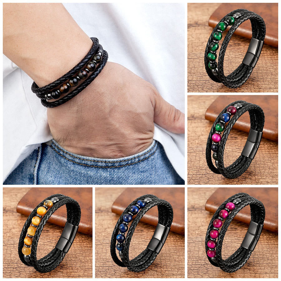 Olivenorma Premium Quality Braided Leather & Nature Stone Magnetic Clasp Bracelet - image 20