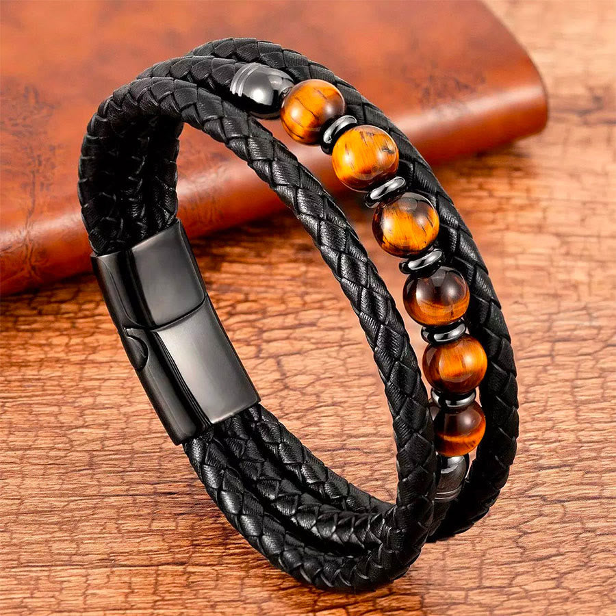 Olivenorma Premium Quality Braided Leather & Nature Stone Magnetic Clasp Bracelet - image 0