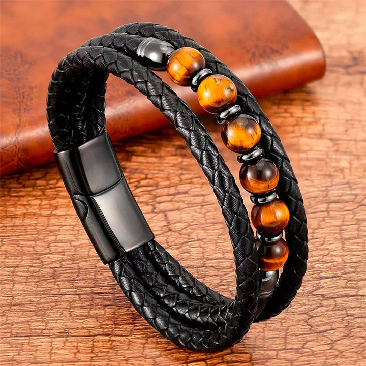 Olivenorma Premium Quality Braided Leather & Nature Stone Magnetic Clasp Bracelet - image 0