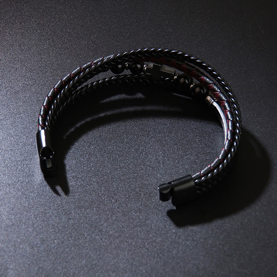 Olivenorma Timeless Braided Leather & Natural Stone Cross Stacked Bracelet - image 5