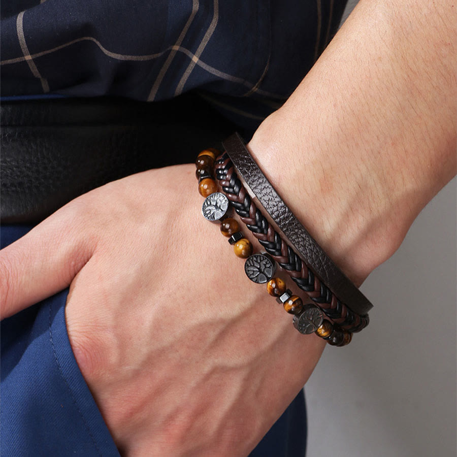 Olivenorma Bohemian Style Braided Leather & Nature Symbol Beaded Bracelet - image 1