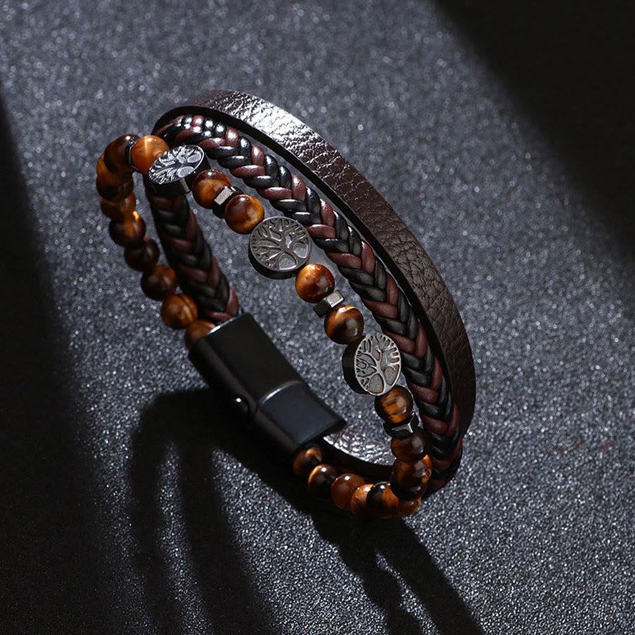 Olivenorma Bohemian Style Braided Leather & Nature Symbol Beaded Bracelet - image 2