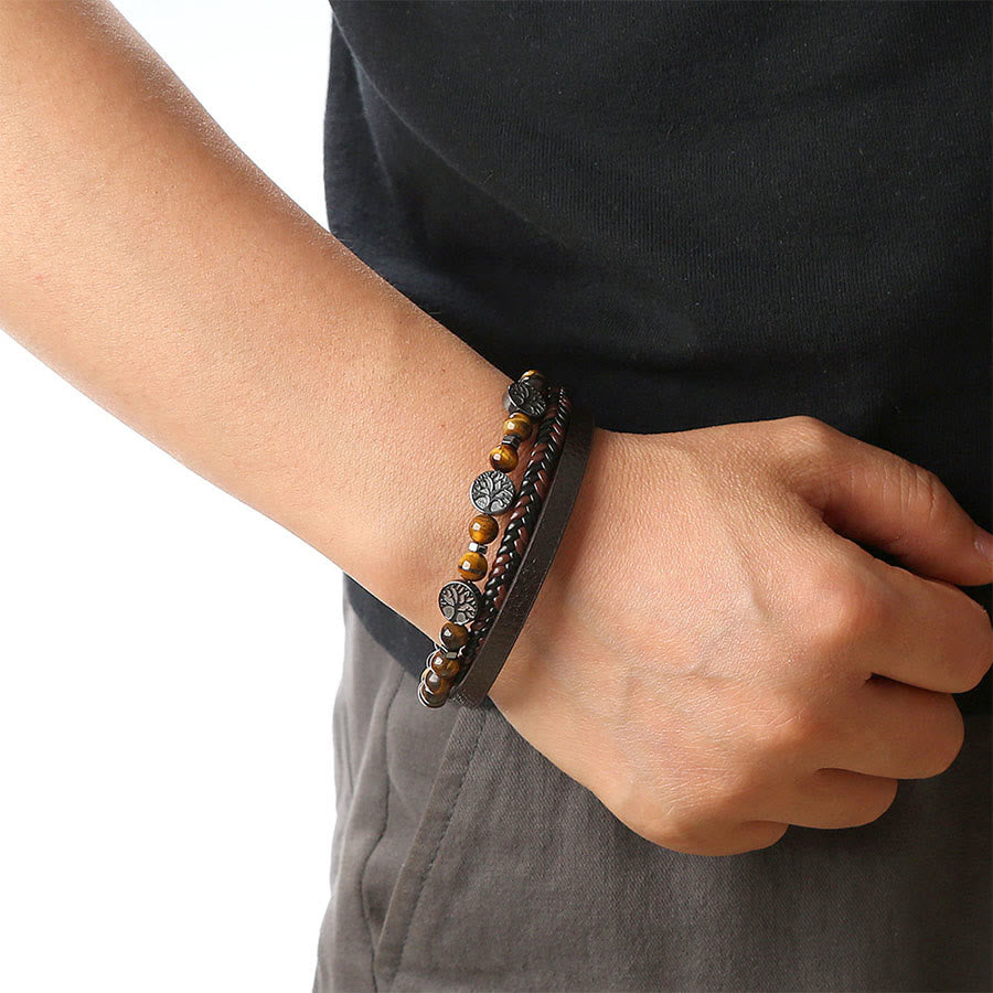 Olivenorma Bohemian Style Braided Leather & Nature Symbol Beaded Bracelet - image 4