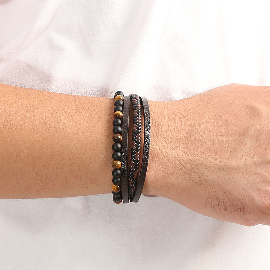 Olivenorma Multi-strand Braided Leather & Natural Stone Stackable Bracelet - image 1