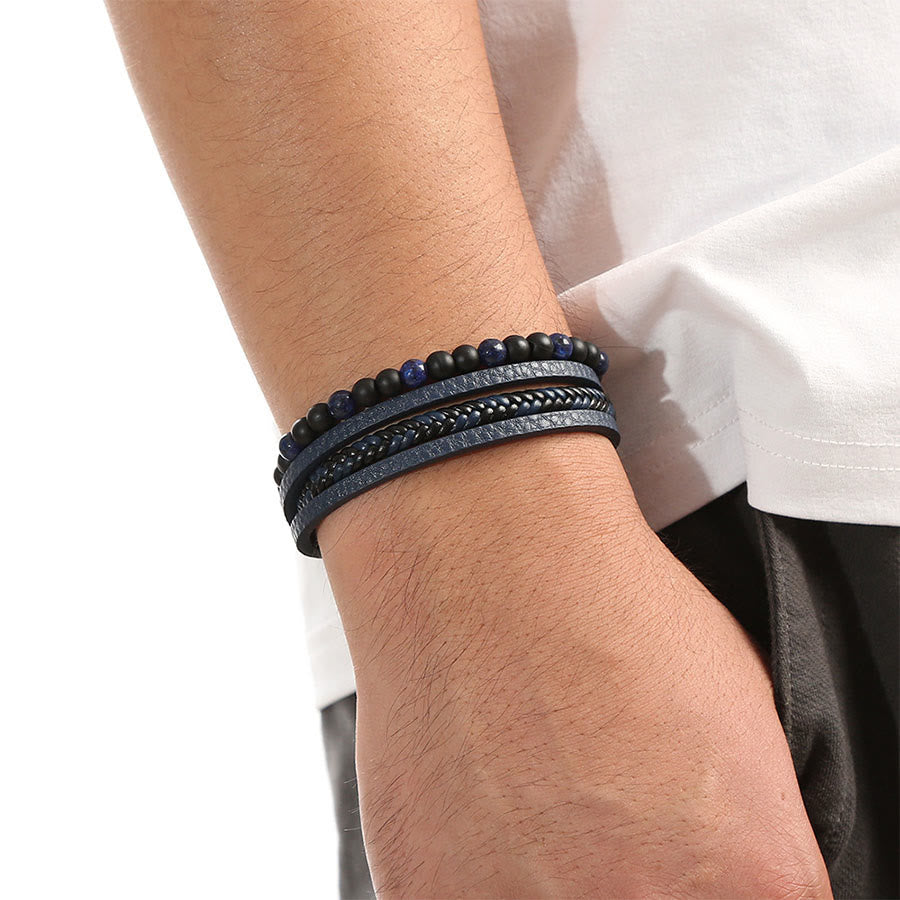 Olivenorma Multi-strand Braided Leather & Natural Stone Stackable Bracelet - image 5