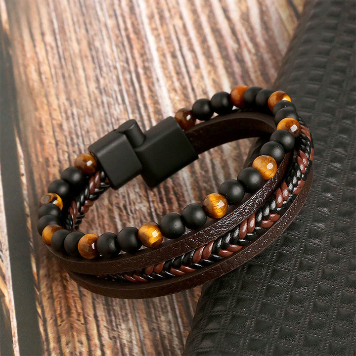 Olivenorma Multi-strand Braided Leather & Natural Stone Stackable Bracelet - image 2