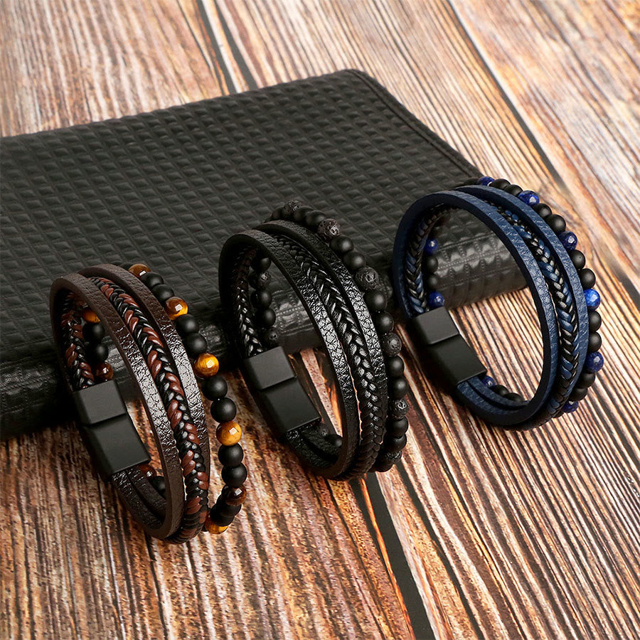 Olivenorma Multi-strand Braided Leather & Natural Stone Stackable Bracelet - image 12