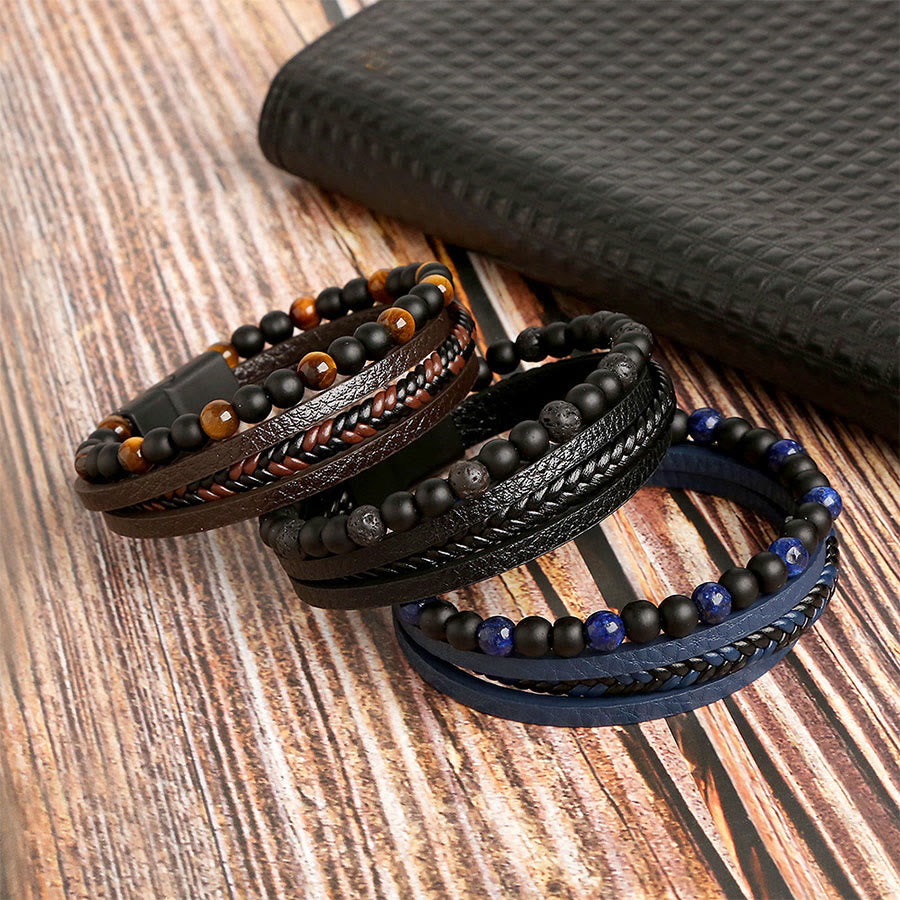 Olivenorma Multi-strand Braided Leather & Natural Stone Stackable Bracelet - image 11