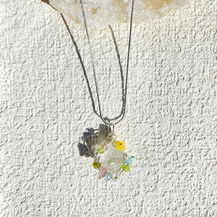 Olivenorma Nature Stone Pendant with Enamel Flowers & Peridot Necklace - image 13